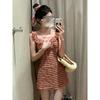French temperament red plaid sleeveless dress children's summer temperament new small thin waist skirt