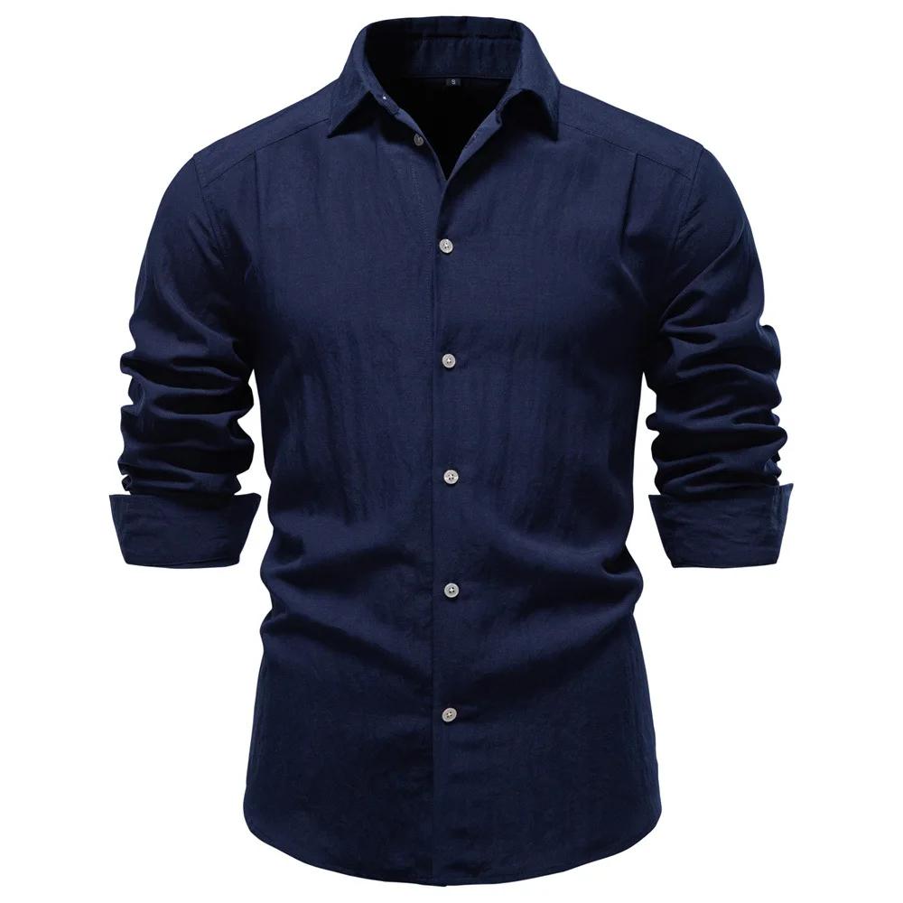 Chemise homme manches longues printemps automne doux décontracté couleur unie à col rabattu simple boutonnage