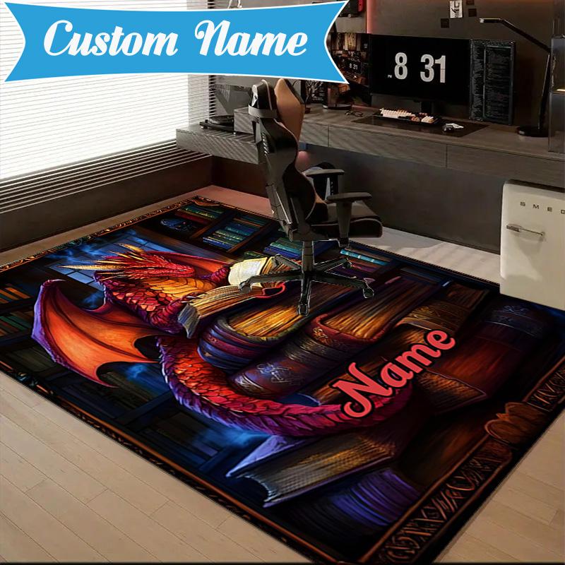 Custom Name Dragon Tales books Rug for Living Room, Game Rooms, Office, Bedroom, Floor Mat Playful Design, fan gifts Christmas decor