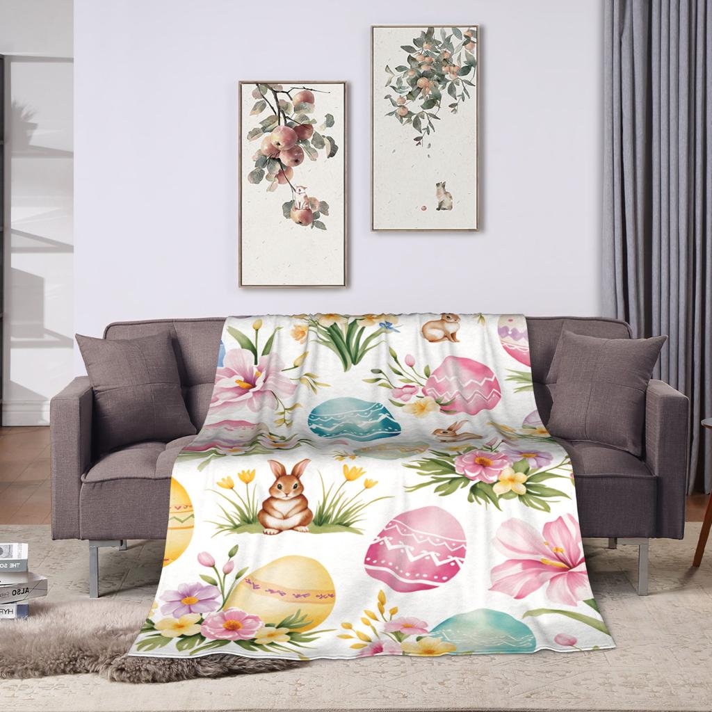 Soft BlanketBoy Girl Picnic Easter Egg Throw Blanket  Flannel Bedspread For Couch Chair Novelty Sofa Bed Cover
