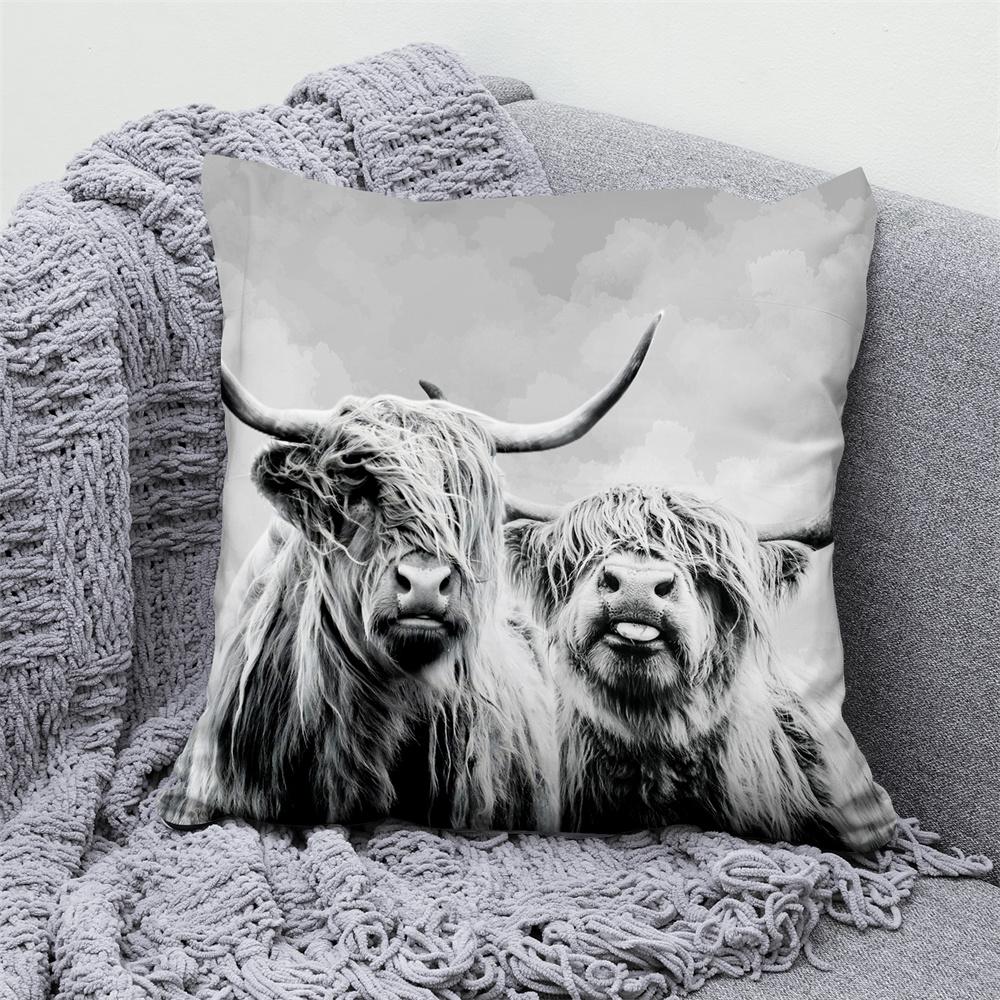 Juste De Coussin En Velours Animal Floral, Taie D'oreiller Décorative, Oreiller Pour La Maison, Canapé, Chambre, Voiture, Loup, Vache