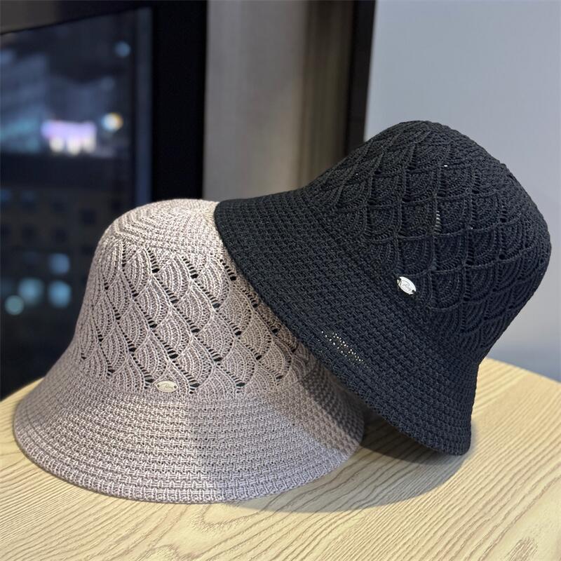 2026New solid color simple hollow breathable fisherman hat for women, summer casual versatile foldable bucket hat, sun hat