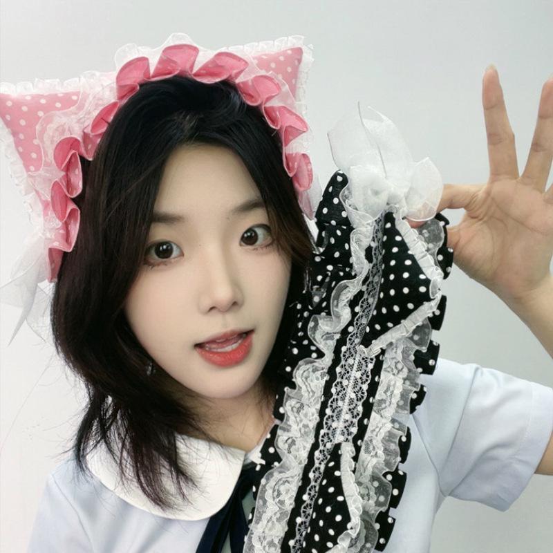1Pcs Millennium Y2k Polka Dot Cat Ear Headband Harajuku Retro Hair Accessories Subculture Dopamine Headgear Atmosphere