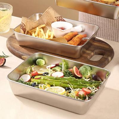 Quadratische Platte aus Edelstahl mit Deckel, rechteckige Pfanne zur Lebensmittelaufbewahrung, kommerzielles Geschirrtablett, großer erfrischender Lunchbox-Behälter