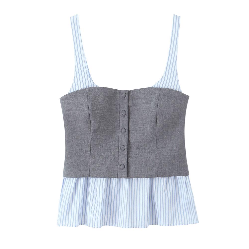 

2025 Spring Women s Sweet Striped Strapless Patchwork Vest Top Small серый