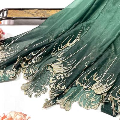 100X150cm Čínský styl Gradient Výšivka Lotosový list Měkká tkanina Diy Hanfu Dress Okraje okvětních lístků Tkanina Designér Vlastní šicí tkanina