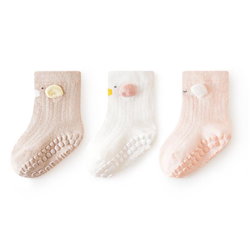 3 Pairs Cartoon Baby Floor Socks Mesh Thin Soft Cotton Non-Slip Socks For Newborns & Toddlers