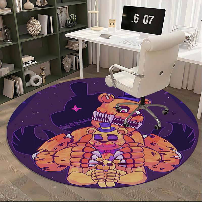Freddy Fazbear,Five Nights at Freddy's Stuhlmatte Runder Teppich Büroteppich, Maschinenwaschbar, Rutschfest, Geeignet für Wohnzimmer, Schlafzimmer