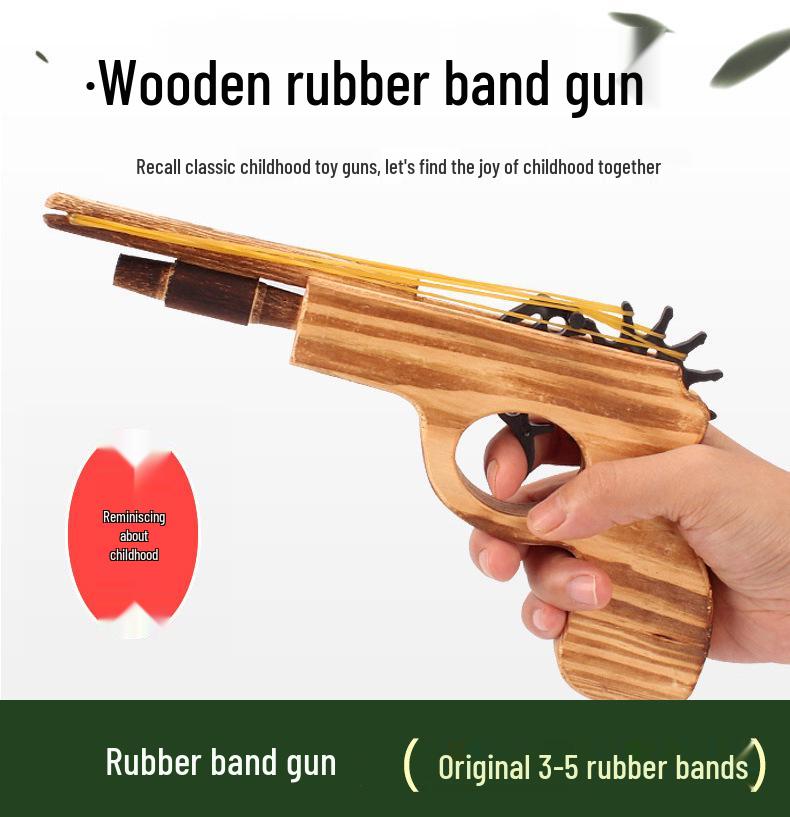 Double-Barreled Wooden Rubber Band Gun - Nostalgic Classic Children s Toy for Parent-Child Fun