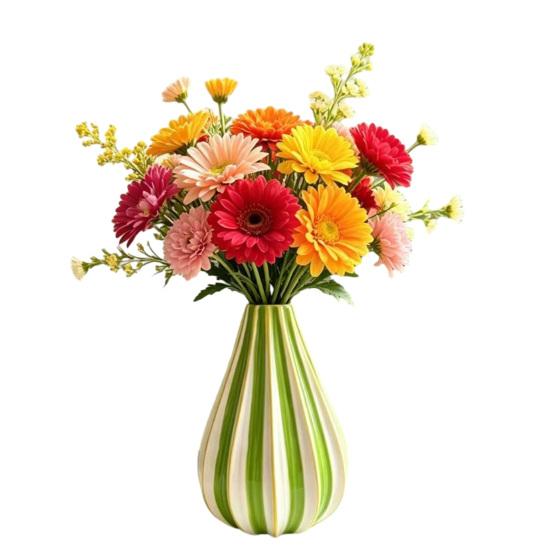 Striped Ceramic Vase, Vertical Stripe Decorative Flower Vase, Hand-Painted Small Bud Vase for Living Room, Office, Dining Room, Shelf