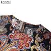 ZANZEA Women Casual Round Neck Short Sleeve Ethnic Print Loose Dress