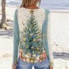 Women's Christmas Printed Long Sleeve Round Neck Top Casual Blouse