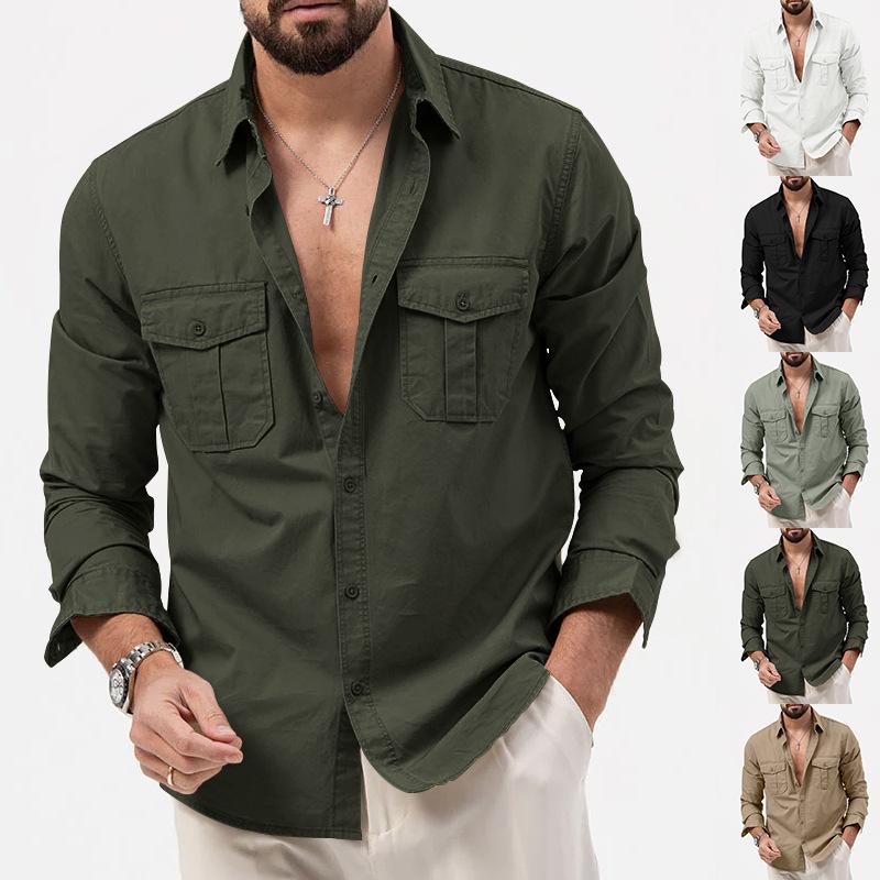2024 New European & American Men's Multi-Pocket Casual Long-Sleeved Shirts