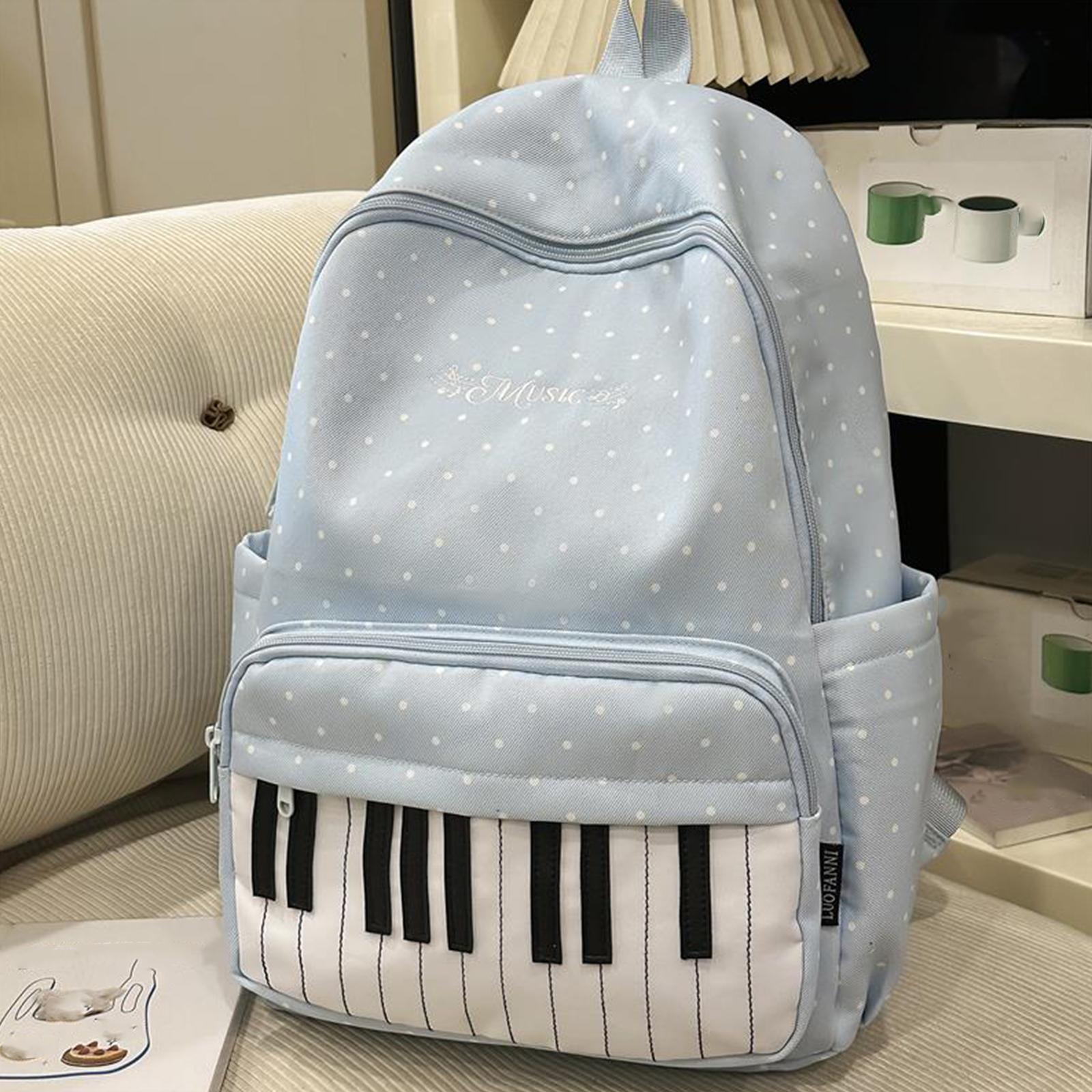 

Nylon Casual Laptop Bag 16.9 Inch Polka Dot Piano Key Travel Daypacks with Pendant for Teen Girls Travel Shopping Daily Use синій
