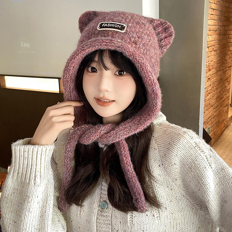 Autumn And Winter Woolen Cute Bear Ear Hat For Women 2026 Cute Fashionable Warm Outdoor Warm Cold-proof Sweet Knitted Newhat