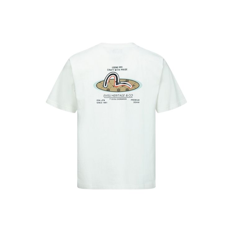 Evisu Logo Print Round Neck Short Sleeve T-Shirt Unisex Tops White 2ESHTM3TS538XXCT
