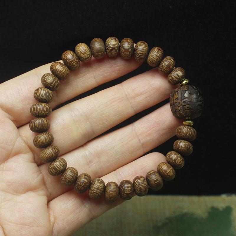 Eaglewood 9mm Abacus Beads Bracelet with Pixiu, Wooden DIY Buddhist Prayer Beads Mala for Men Women