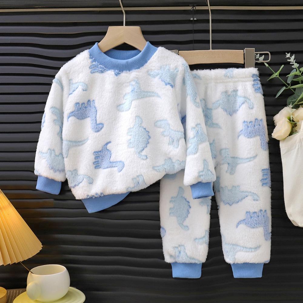Kids Pajamas Set Winter Boys Girls Fleece Thickened Flannel Warm Baby Loungewear Children Sleepwear