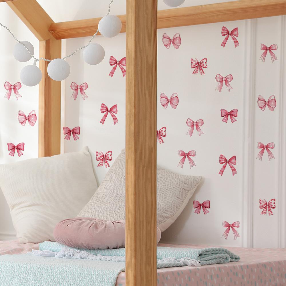 Cartoon Pink Bow Bedroom Living Room Home Wall Background Beautification Decoration Wall Stickers
