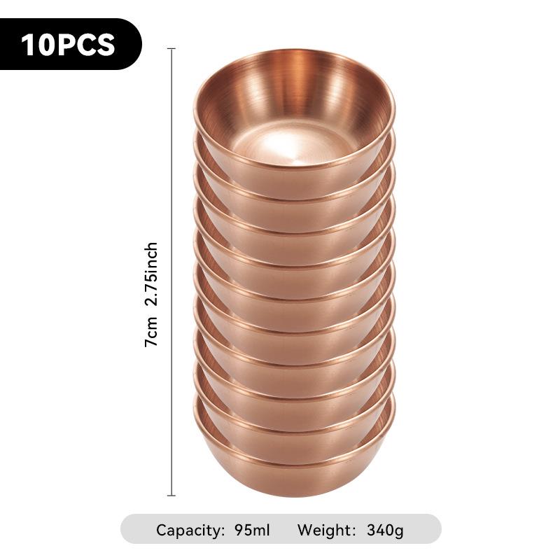 4-Piece Set of Gold 304 Stainless Steel Round Seasoning & Dipping Bowls for Soy Sauce