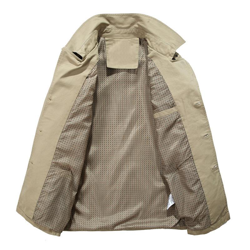 Herbst und Winter Neue Herrenjacke Herren Koreanische Version Lose Reine Baumwolle Gewaschen Mittellanger und Langer Mantel Herren Trenchcoat