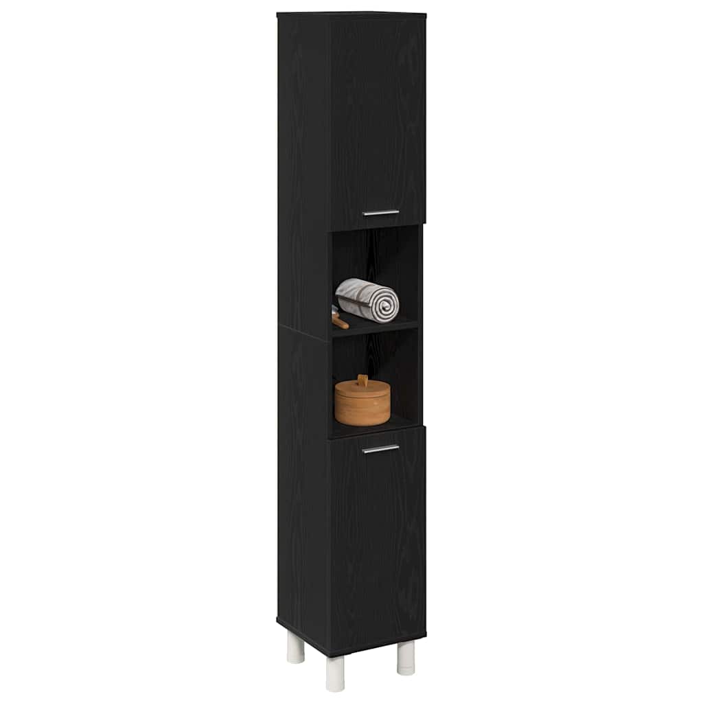 Bathroom Cabinet with Door Black Oak Effect 30 x 30 x 179 cm