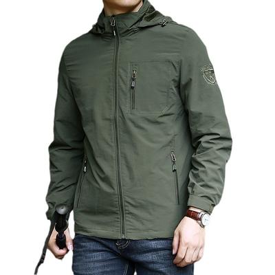 Spring and Autumn Men's Jacket, Men's Sportswear, Thin, Windproof, Solid Color, Versatile, Casual Hooded Jacket