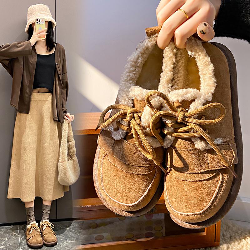 Autumn Winter Women's Cotton Shoes Outdoor Flat Plush Warm Womens Loafers Casual Slip-On Comfortable Women's Shoes Zapatos Mujer
