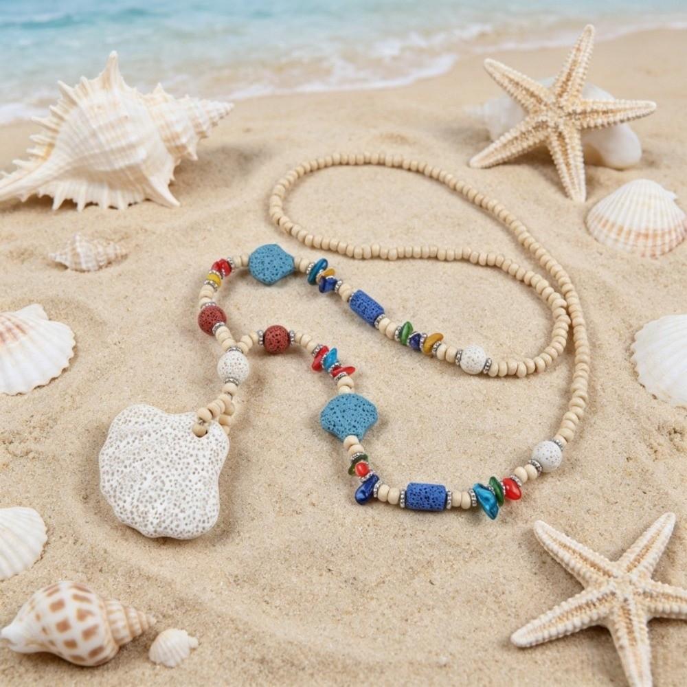 Colorful Volcanic Rock Necklace Adjustable Starfish Clavicle Chain Summer Wear