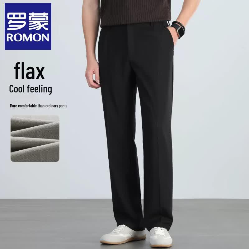 Romon Men s Lyocell Linen Blend Cool Straight Dress Pants 34