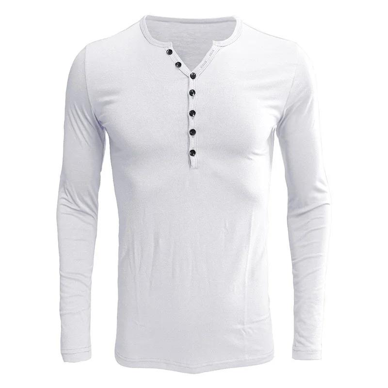 Herren Henley-Kragen Langarm-T-Shirt Unifarben Slim Fit Knopfleiste Lässiges Unterhemd Trendige Oberteile