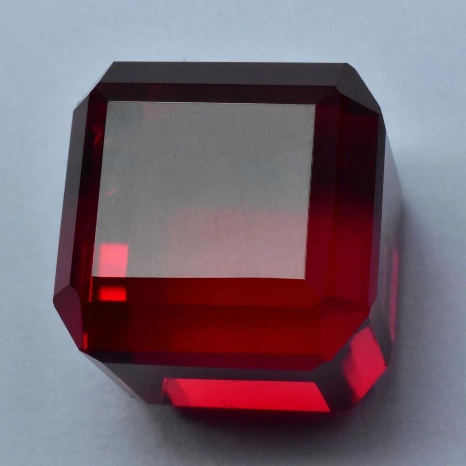 Lab Created Ruby Red Cube Cut 60+ Ct Extremely Rare Certified Loose Gemstone