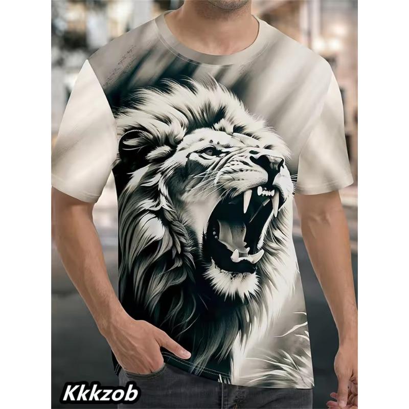 Men's Lion Print T-Shirt Casual Fashion Trend Short Sleeve 3D Printing