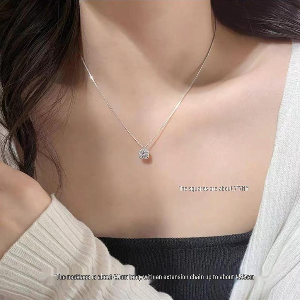 2023 New Square Diamond Necklace: 925 Sterling Silver Clavicle Chain, Elegant Spring Design for Women