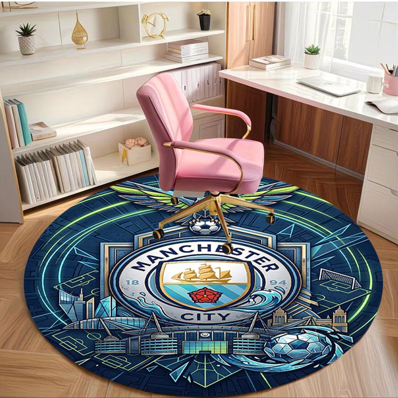 Manchester City FC Print Round Rug, Washable Floor Carpet, For Entryway Dorm Laundry Room Office Study, Home Decor Birthday Christmas Gift