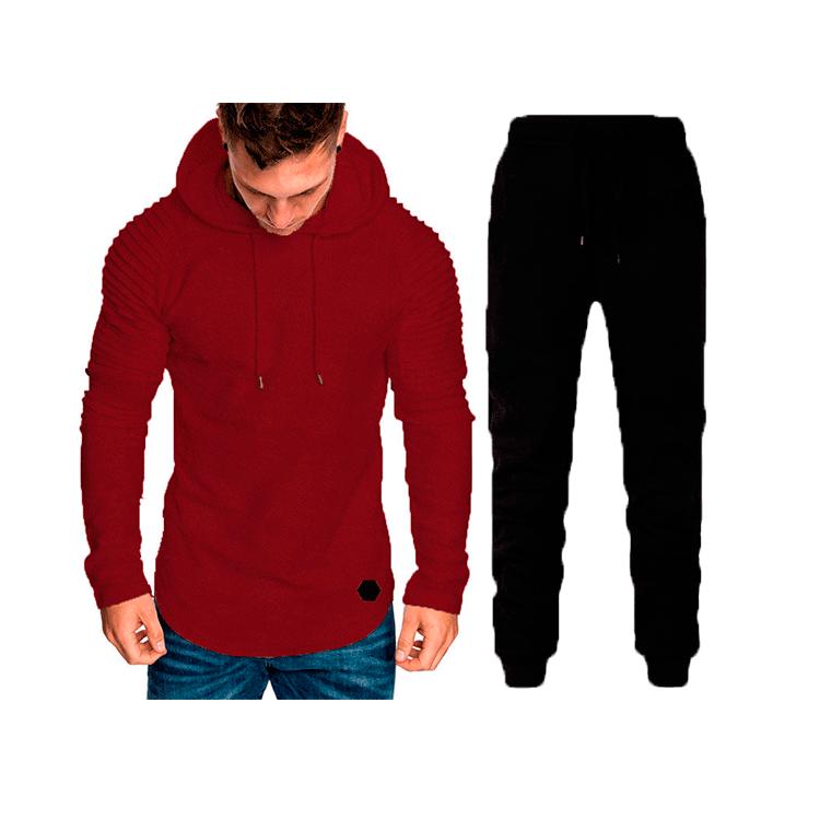 

Men s Slim Fit Hooded Long Sleeve T-Shirt Set with Striped Raglan Sleeves Double Extra Large красный