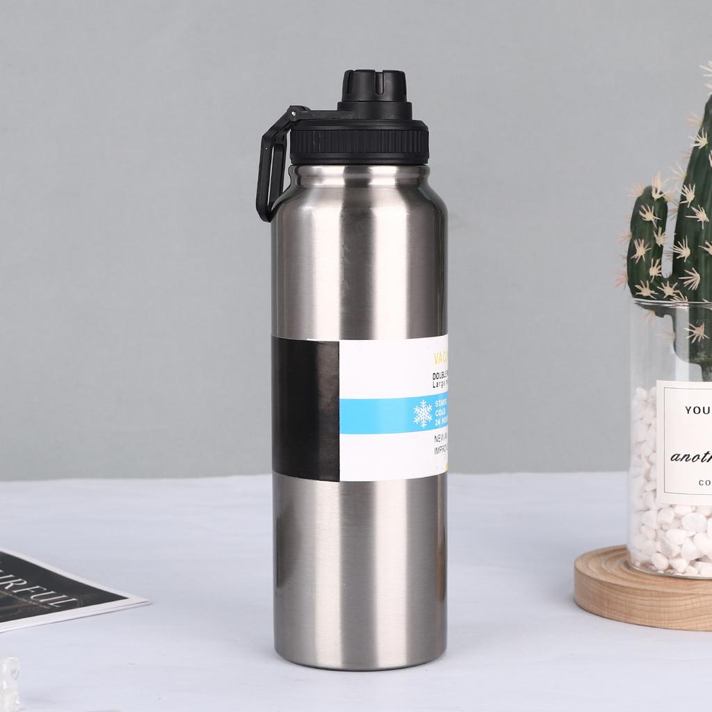 Nová dvouvstvá nerezová ocel odolná proti pádu přenosná venkovní fitness opasek rukojeť sportovní rovná láhev na pití velkokapacitní konvice