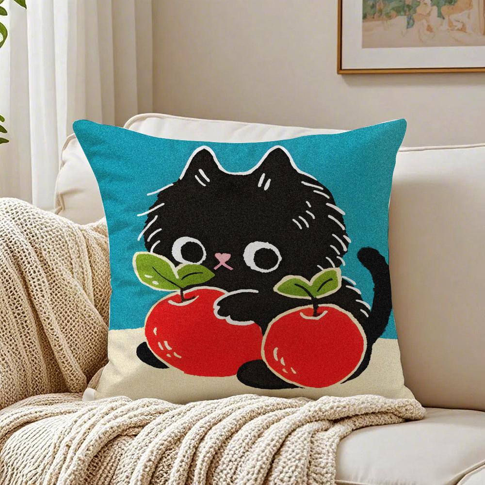 Hand Drawn Cartoon Happy Cat Cushion Cover Pillowcase Antidustmite living Room Sofa Decor Cushion Room