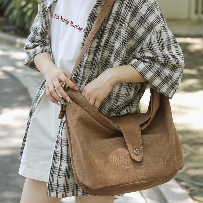 Student Messenger Bag Solid Color Crossbody Bag Men Canvas Bag Women's Large Capacity Commuter Shoulder Bag