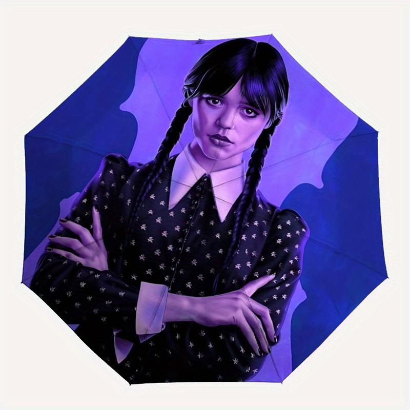 

1pc Wednesday Addams Automatic Folding Umbrella, Portable Design with 8 Ribs, Casual Outdoor Accessory HolidayBirthday Gifts yy250814041