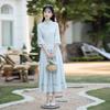 2025 Spring/Summer Women's Ethnic Retro Cotton Linen Embroidered Midi Skirt - Elastic Waist
