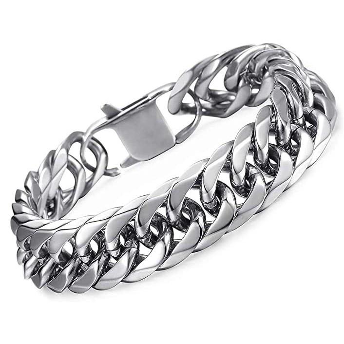 Bracciale Quadrato Trendy da Uomo in Acciaio Inossidabile con Fibbia: Fresco, Versatile ed Elegante