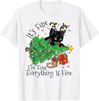 Ça va Je vais bien Tout va bien T-shirt Chat Noir de Noël T-shirt Unisexe