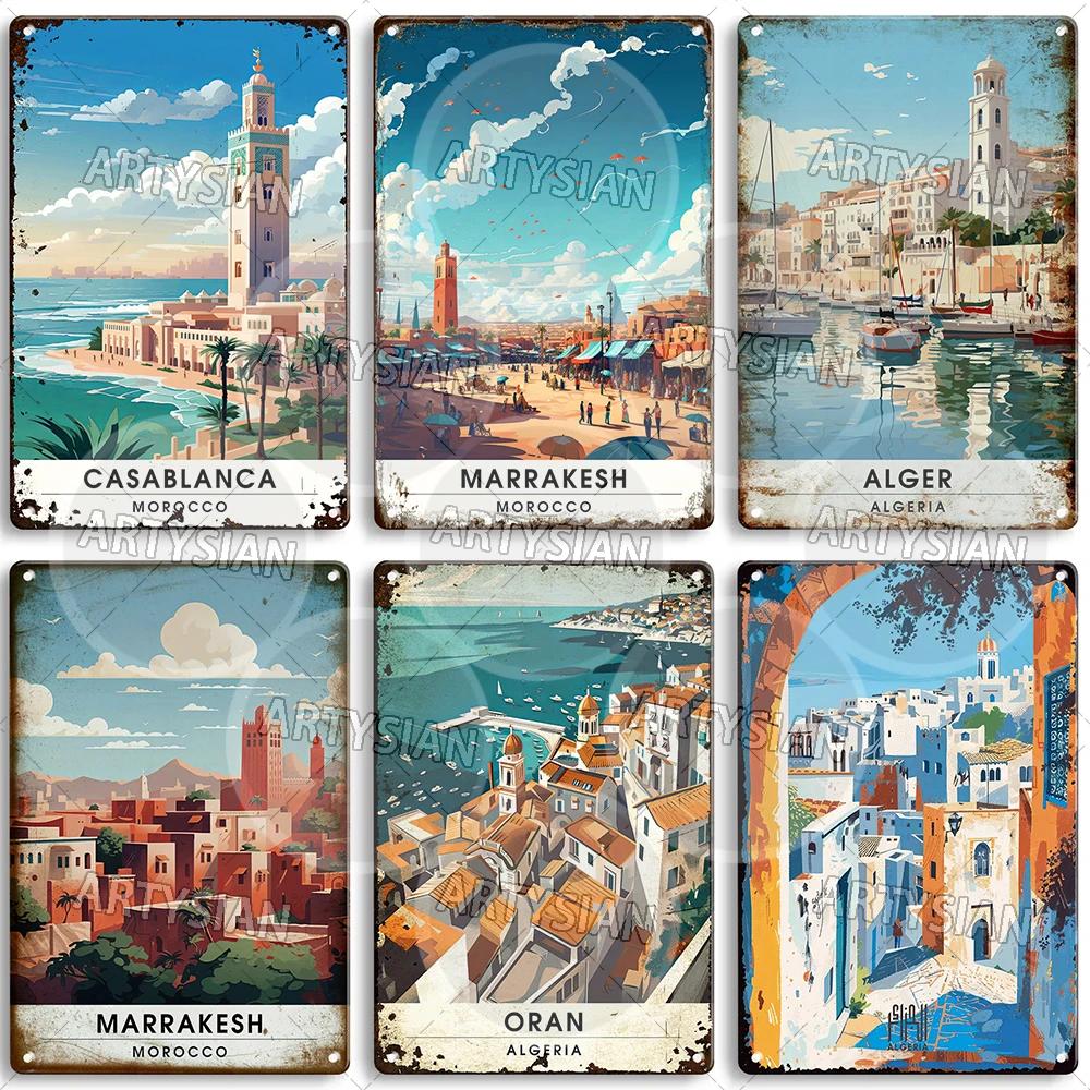 Maghreb Travel Cityscape Metal Sign Egypt Algiers Algeria Djerba Tunisia Marrakesh Morocco Alger Hoggar Oran Casablanca Agadir