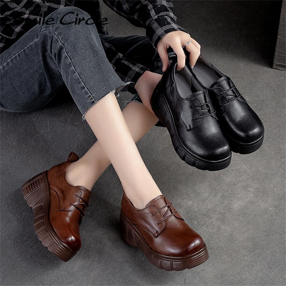 Přírodní kůže Nízké mokasíny Šněrování Hrubé dno Ploché boty Módní design Ležérní Dámská obuv