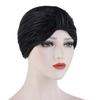 Chemo Cancer Hat Cap Pleated Turban Women Stretch Knotted Shiny Muslim Headscarf