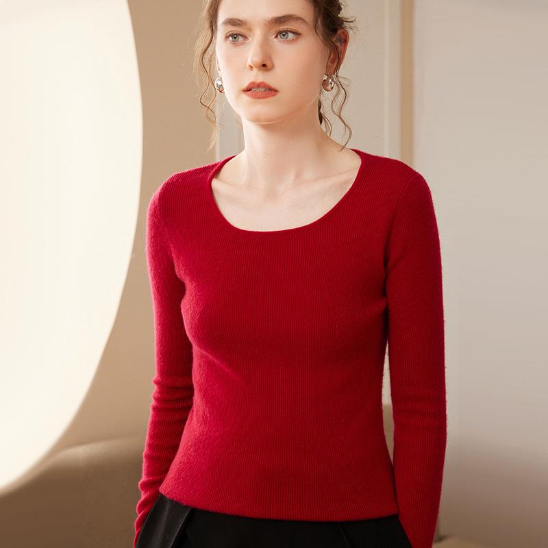 Women's Cashmere Deep U-neck Slim-fit Sweater - Versatile Short Pullover Base Layer Cardigan for Autumn and Winter