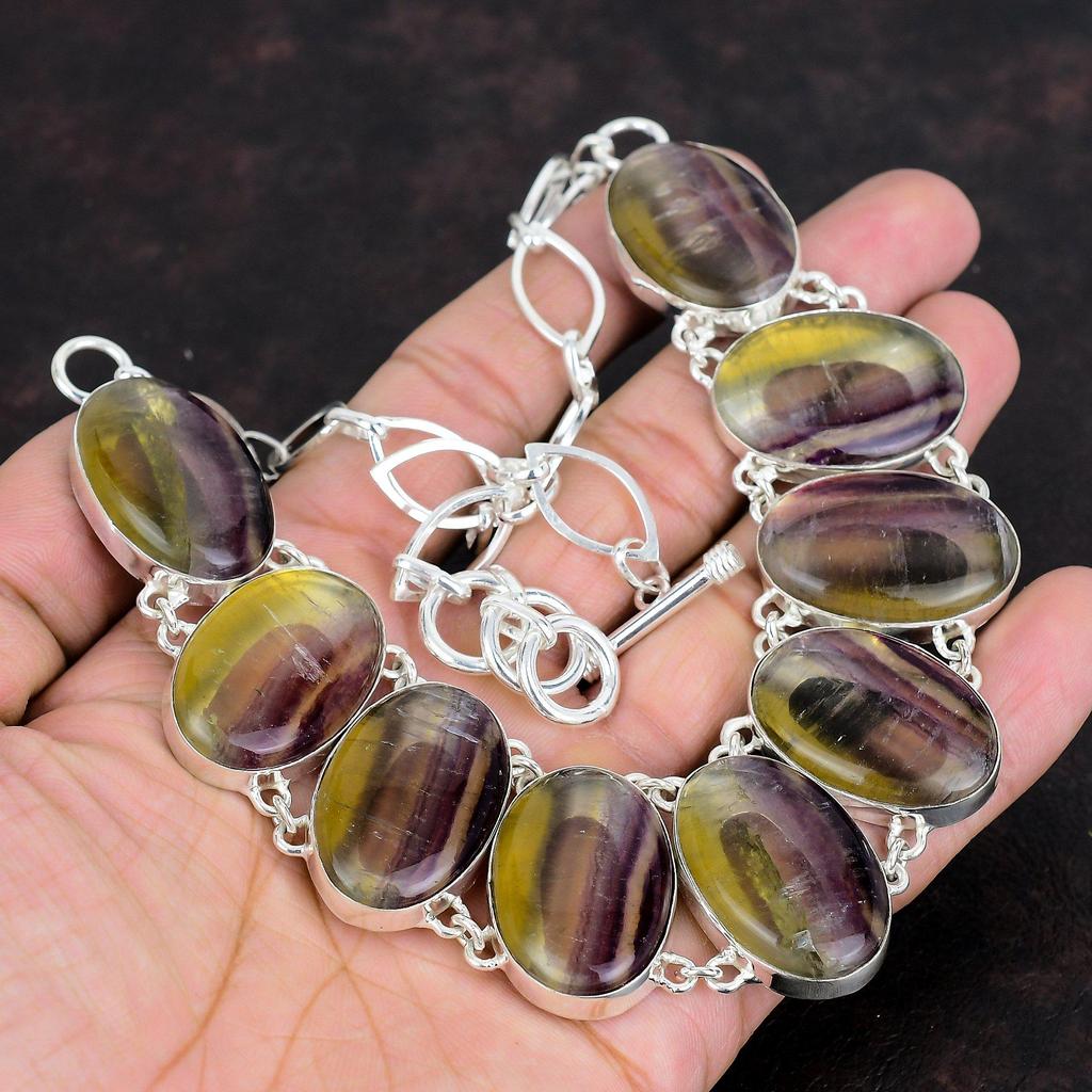 Multi fluorite necklace gemstone necklace antique jewelry 925 sterling silver necklace adjustable chain necklace handmade jewelry for gifts
