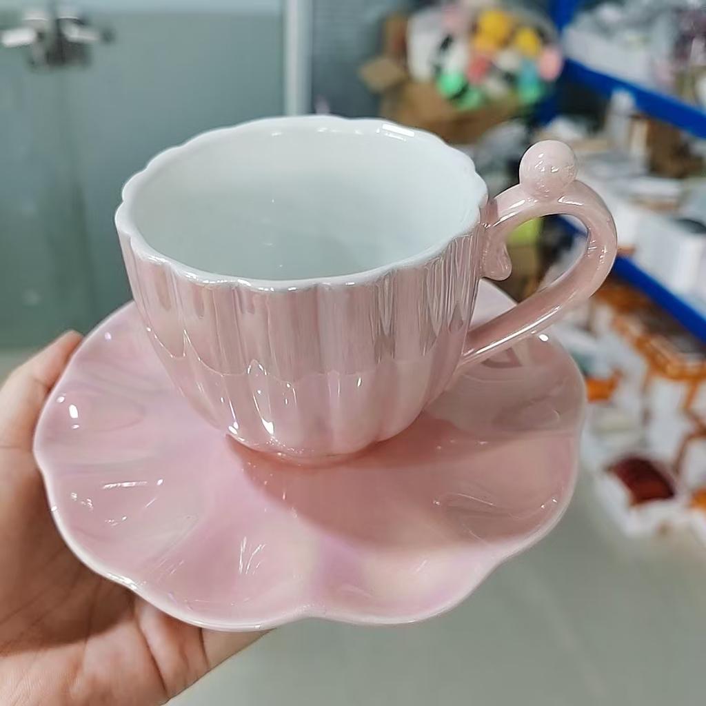 Japanese Hand Painted The Blue Sky and White Clouds Coffee Cup with Saucer Ceramic Handmade Tea Cup Saucer Set Cute Gift for Her