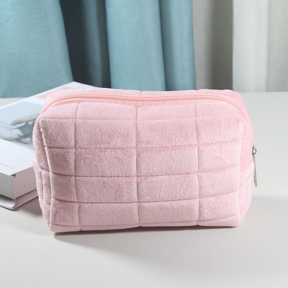 Plaid High-Capacity Makeup & Stationery Bag - Small Unzip Pillow Design